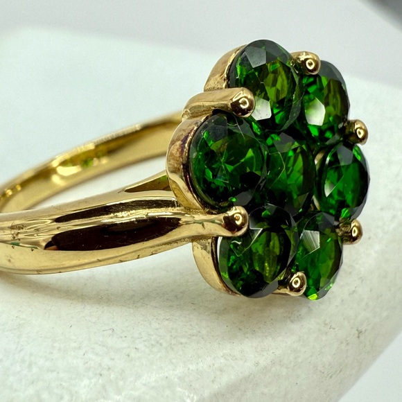 Chrome Diopside Floral Cluster Ring 18K Yellow Gold Vermeil Over Sterling Silver - Picture 4 of 17